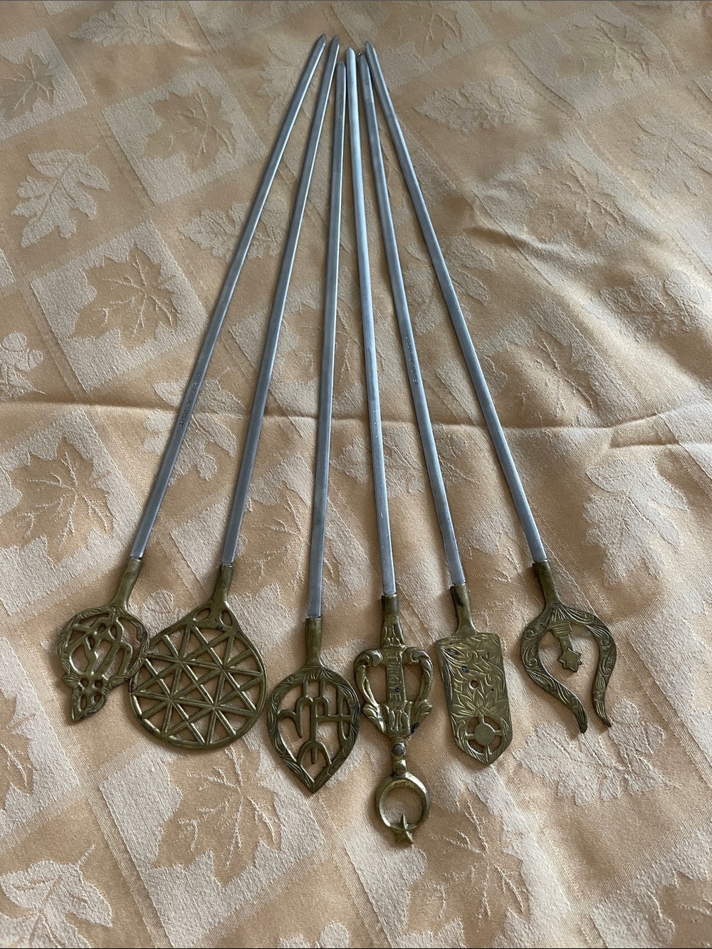 Brass Steel Kebab Skewers Vintage Turkish Tarzan Inox Set 6